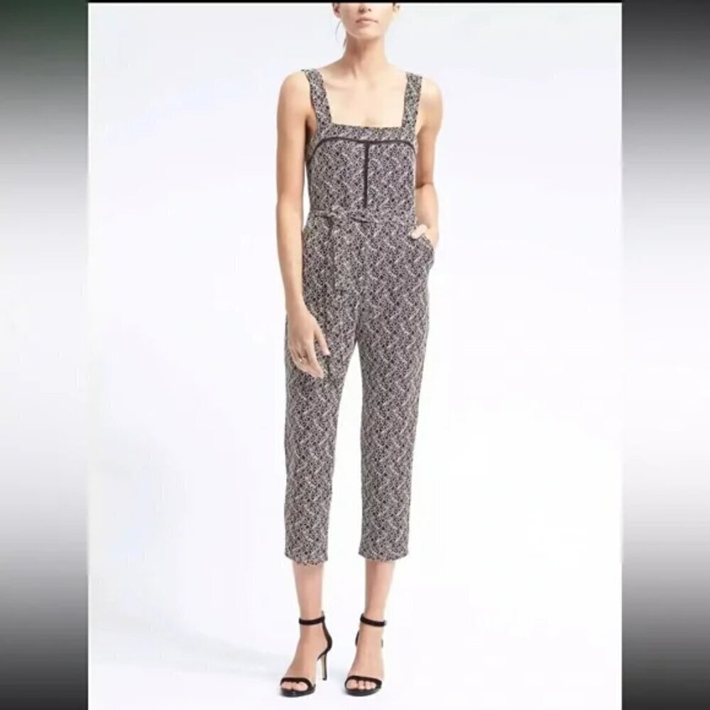Banana Republic Embroidered Sleeveless Jumpsuit Black and White Size 4